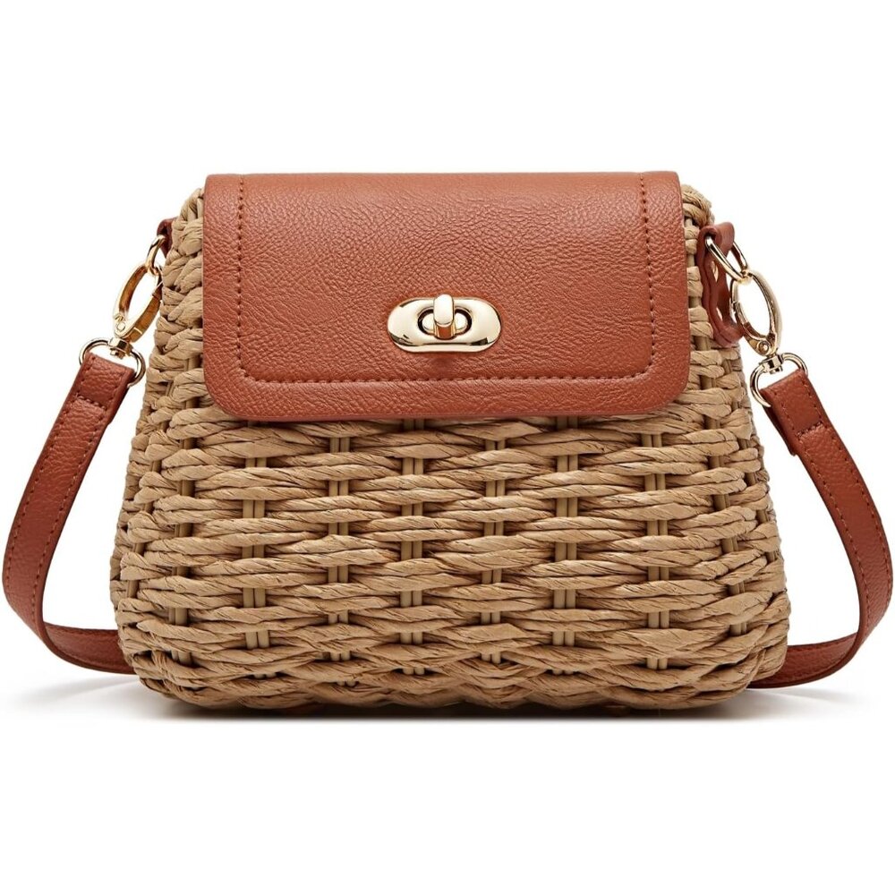 Trendy Woven Straw Crossbody Bag Women Small Square Shoulder Bag Summer Beach Da